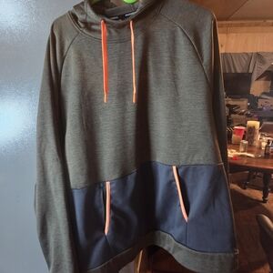 Russell Athletic Thick Gray and Blue Hoodie with Orange Accents
